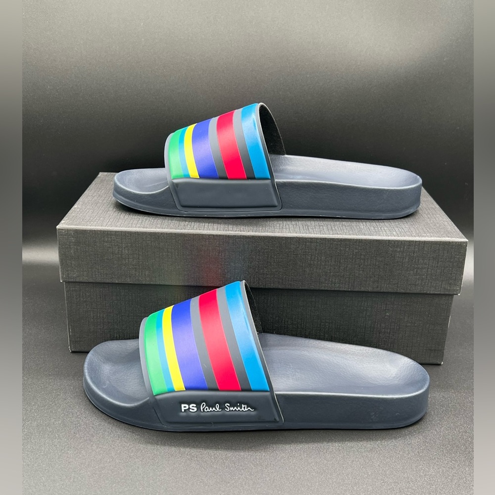 Pail Smith Men’s Multicolor Black Sole Sports Strip Slide Sandals Size S M L XL